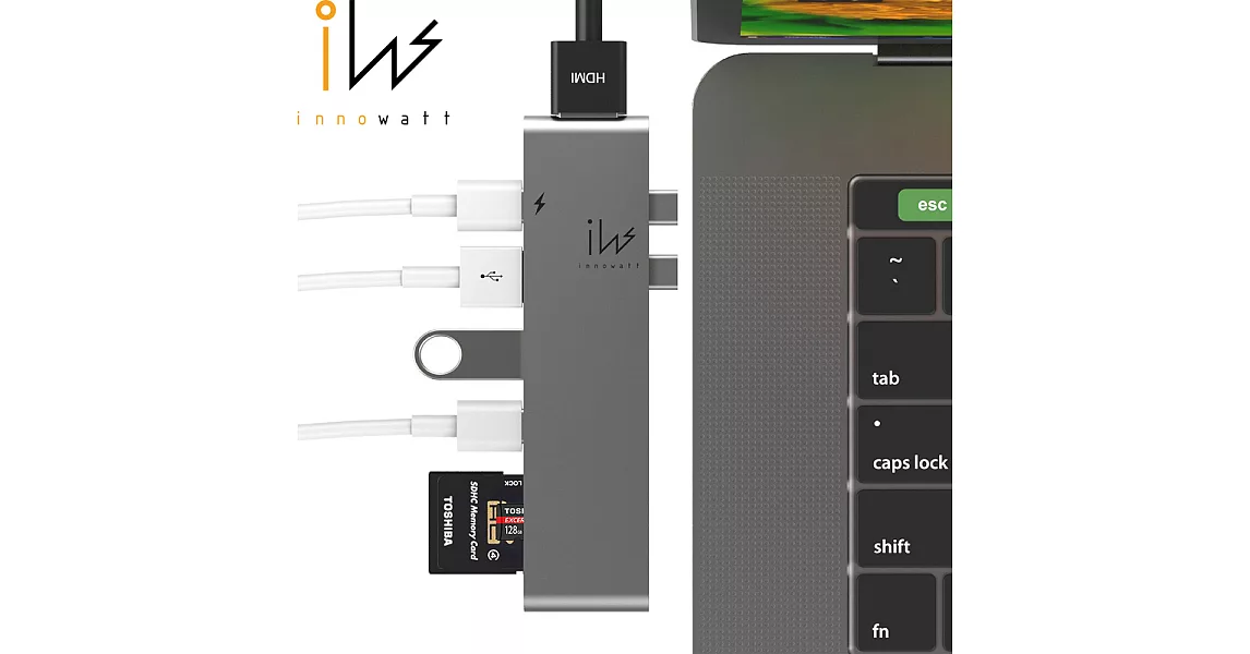 Innowatt USB 3.1 Type-C + HDMI 多功能集線器 for MacBook Pro(贈品傳輸線)-太空灰