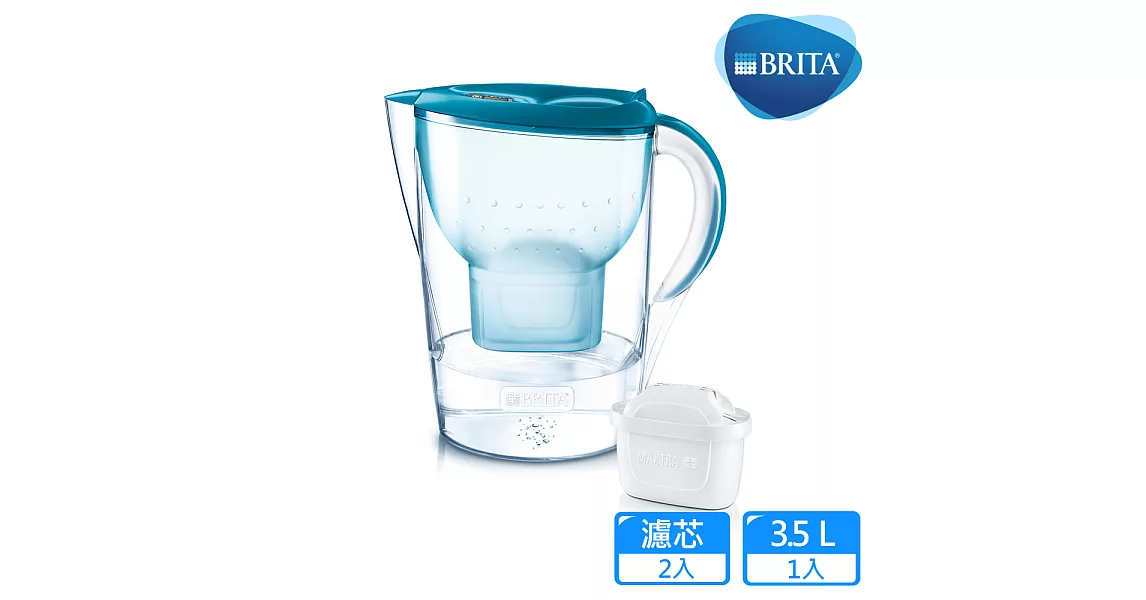 【德國BRITA】3.5公升Marella馬利拉花漾壺+1入MAXTRA Plus濾芯_純淨藍(共2芯)純淨藍