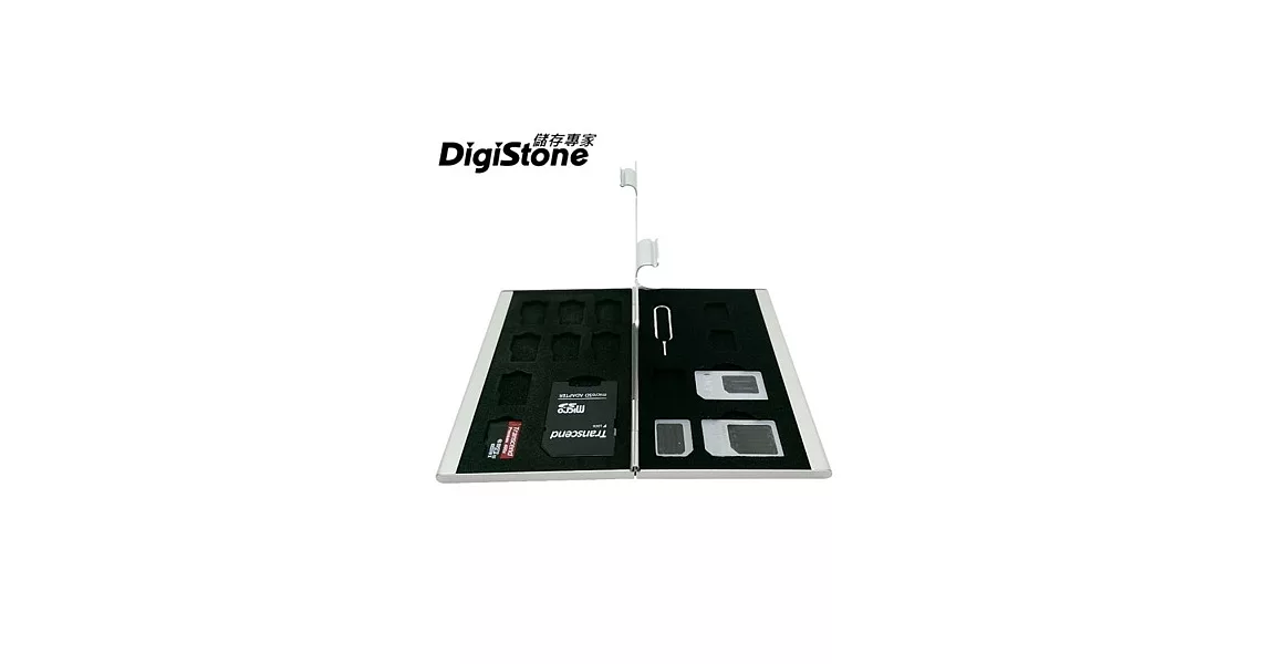 DigiStone 手機SIM轉卡(四合一套件)+雙層超薄型Slim鋁合金1SD+8TF+SIM卡收納盒(銀色)x1組【鋁合金外殼】