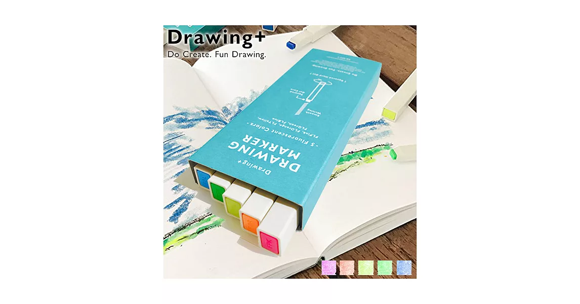 KOKUYO Drawing+方形馬克蠟筆 -5色入(螢光色)