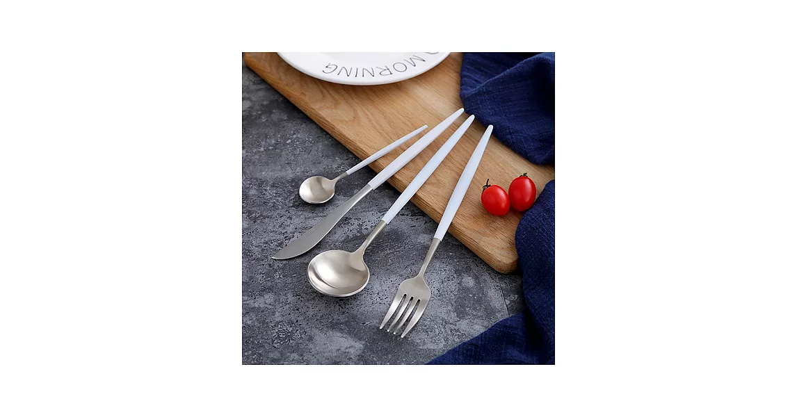 歐式精緻304不鏽鋼銀色餐具五件組純情白