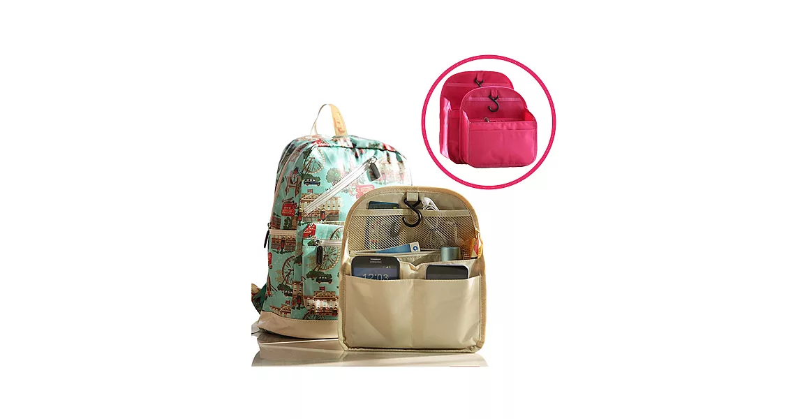 背包防水內膽收納包中包-大款(25.5*11*28.5cm)玫紅