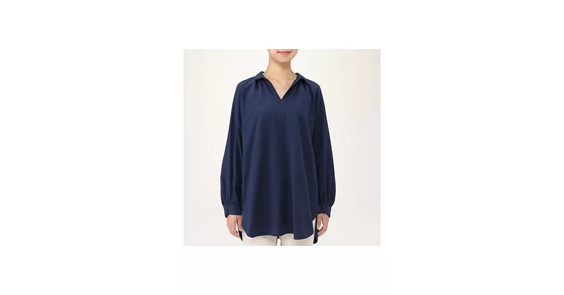 [MUJI無印良品]女有機棉法蘭絨長版套衫M~L深藍