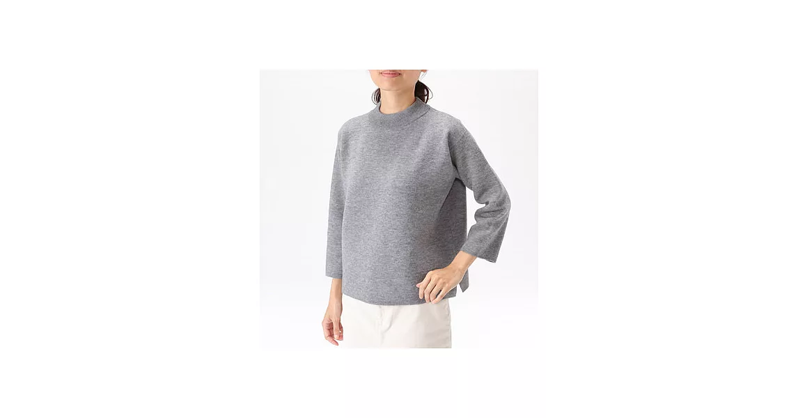 [MUJI無印良品]女羊毛混雙面織寬領七分袖針織衫S灰色