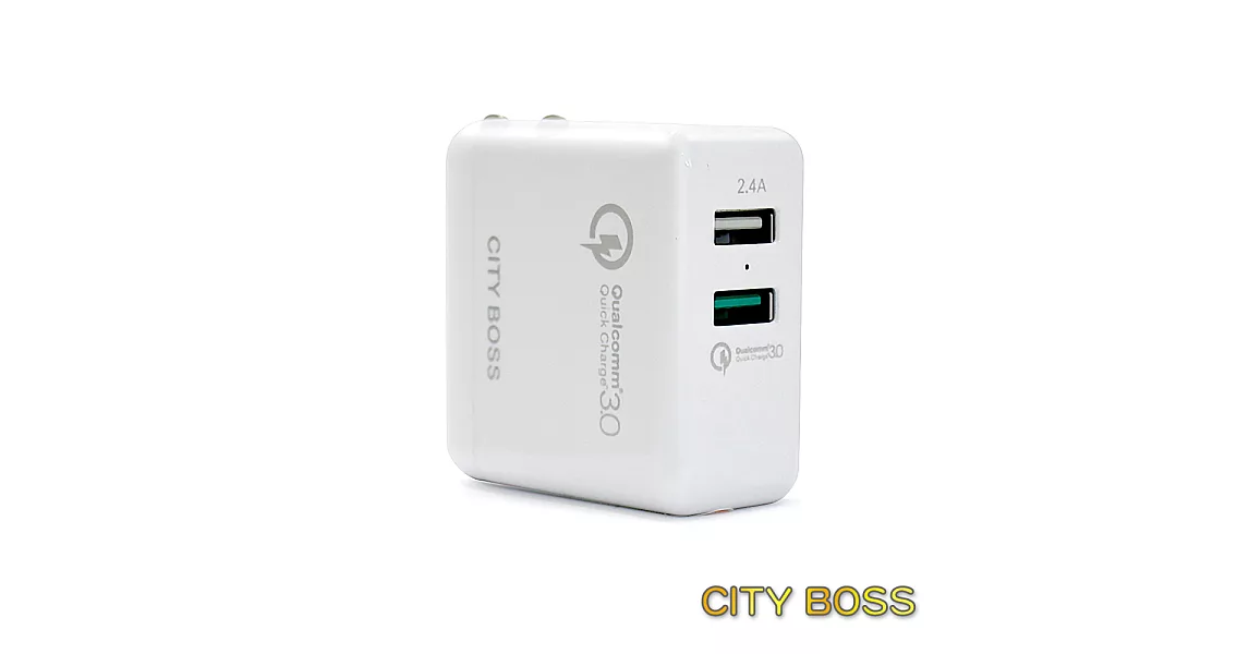 CityBoss 蘋果安卓通用雙USB口 QC3.0+2.4A快速充電頭 雙孔便攜旅充(加贈TYPE-C快充線)白