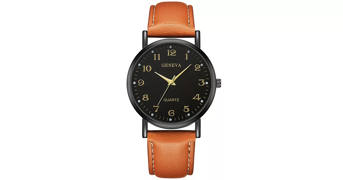 GENEVA 典雅風格官方旗艦數字手錶 (2色任選)黑面褐帶