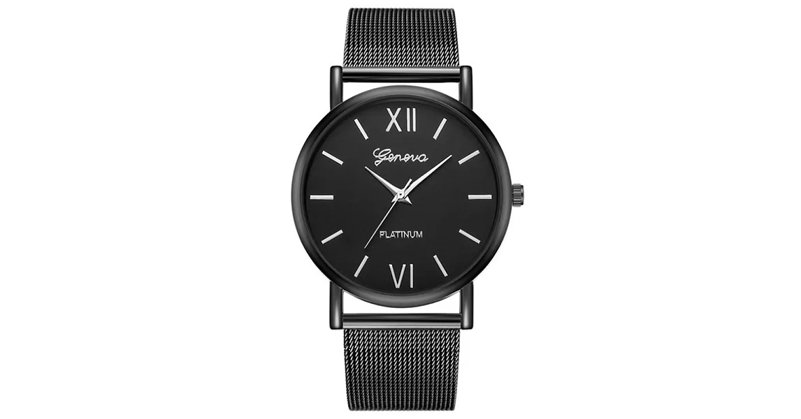 GENEVA 時尚沉穩簡約實用米蘭帶手錶 (2色任選)黑面銀針