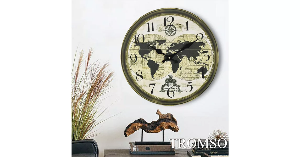 TROMSO無框畫時鐘(圓形)復古地圖