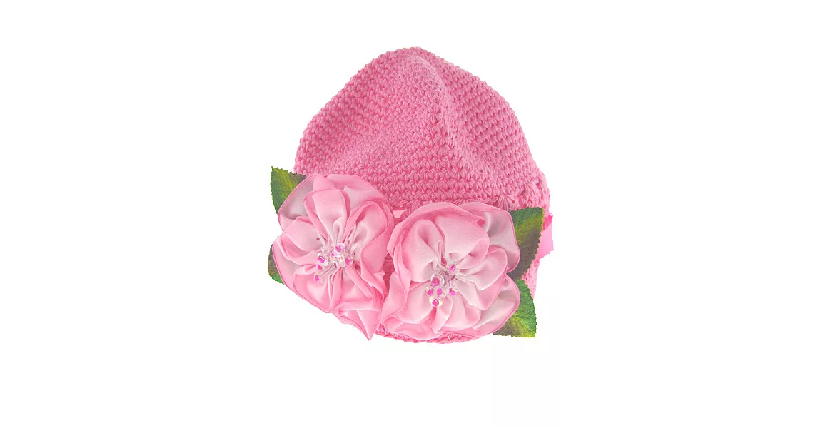 美國製Faigie手工花朵針織帽-雙層桃紅花