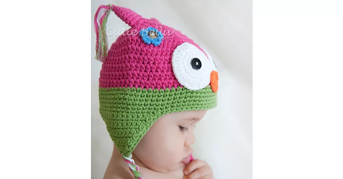 Cutie Bella手工編織帽Owl-Fuchsia/Lime