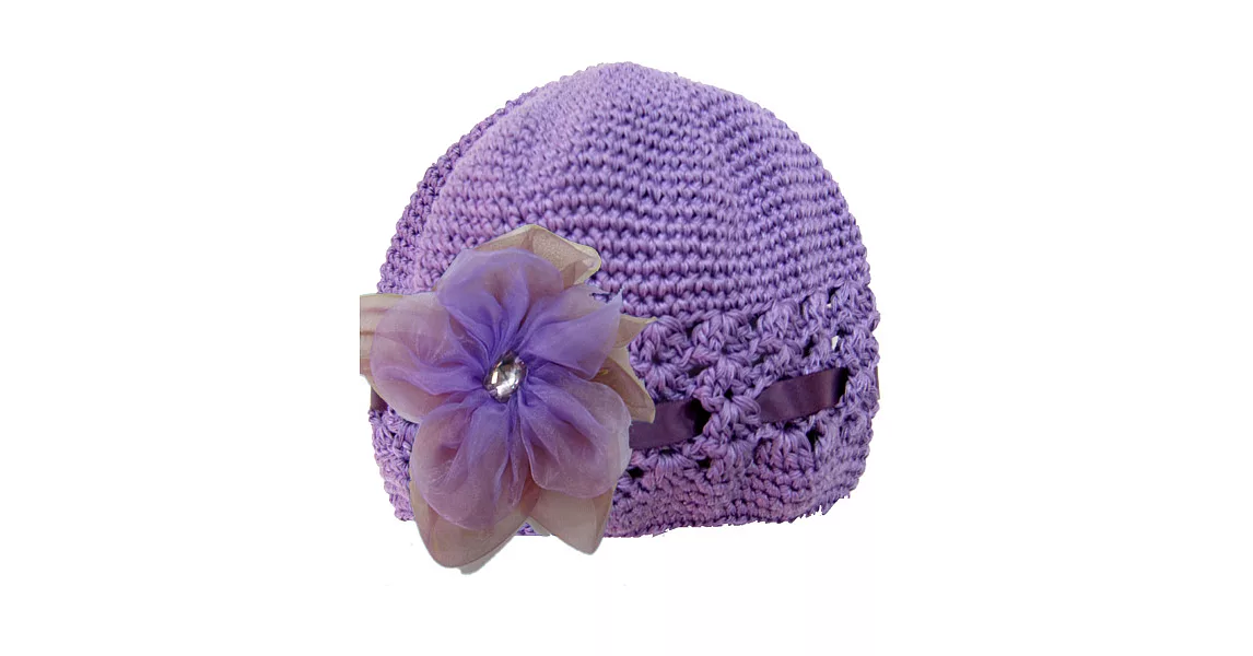 美國製Faigie手工花朵針織帽-雙層薄紗紫花