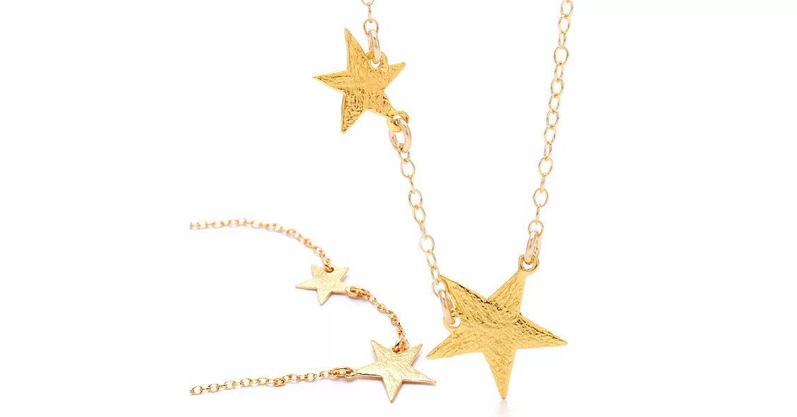 【GORJANA】美國品牌~Super Star Necklace波浪紋幸運雙星鑲18K金項鍊