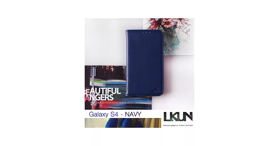 【韓國原裝潮牌 LKUN】Samsung Galaxy S4 i9500 專用保護皮套 100%高級牛皮皮套㊣ 簡約時尚輕風格&錢包完美結合 (深藍)