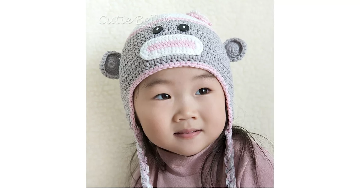 Cutie Bella手工編織帽Monkey-Grey/Pink