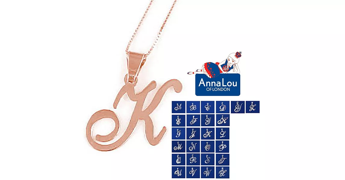 【Anna Lou OF LONDON】倫敦品牌 A-Z 個性字母項鍊~玫瑰金