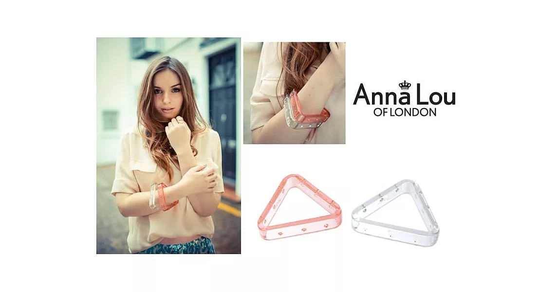 【Anna Lou OF LONDON】倫敦品牌 crystal 三角形透明水晶手環~白色