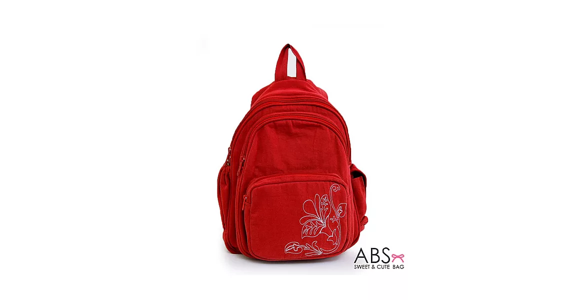 ABS貝斯貓 典雅花卉圖騰 小型雙肩後背包 (玫瑰紅) 88-037