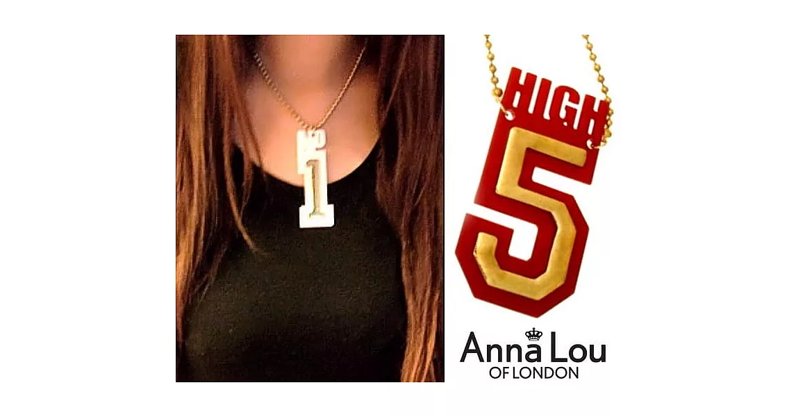 【Anna Lou OF LONDON】倫敦品牌 HIGH 5 紅金立體幸運數字項鍊