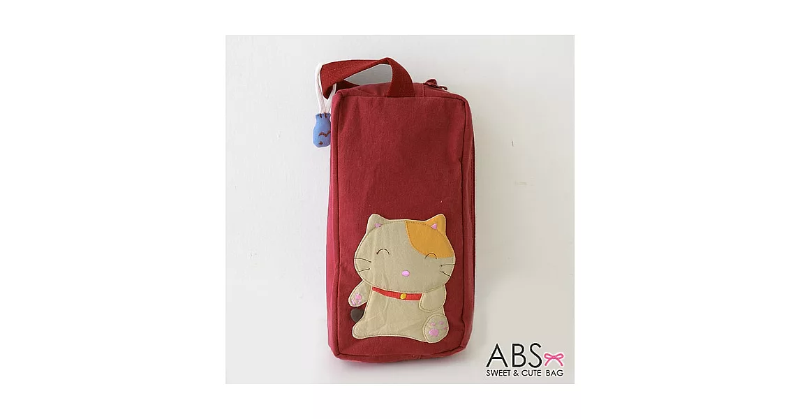 ABS貝斯貓 可愛拼布貓咪雙層萬用手提包 (酒紅) 88-151