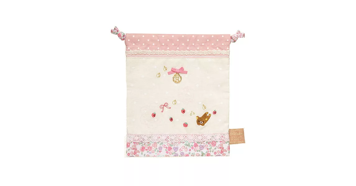 San-X 拉拉熊甜美刺繡系列束口袋。粉紅