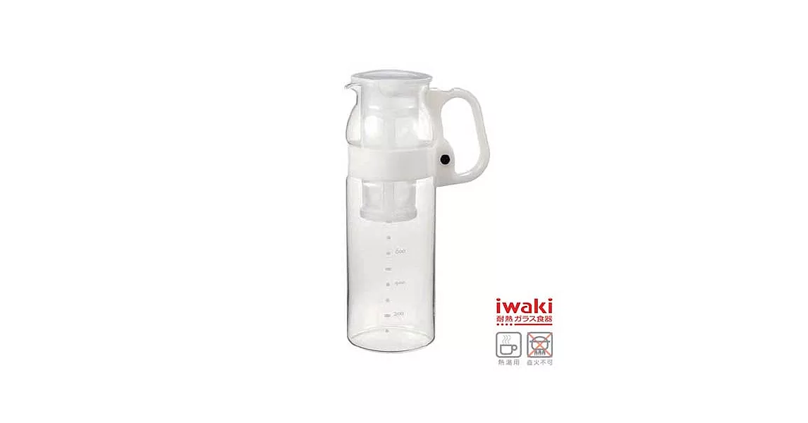 【iwaki】耐熱玻璃冷水壺 1.3L(手柄白)