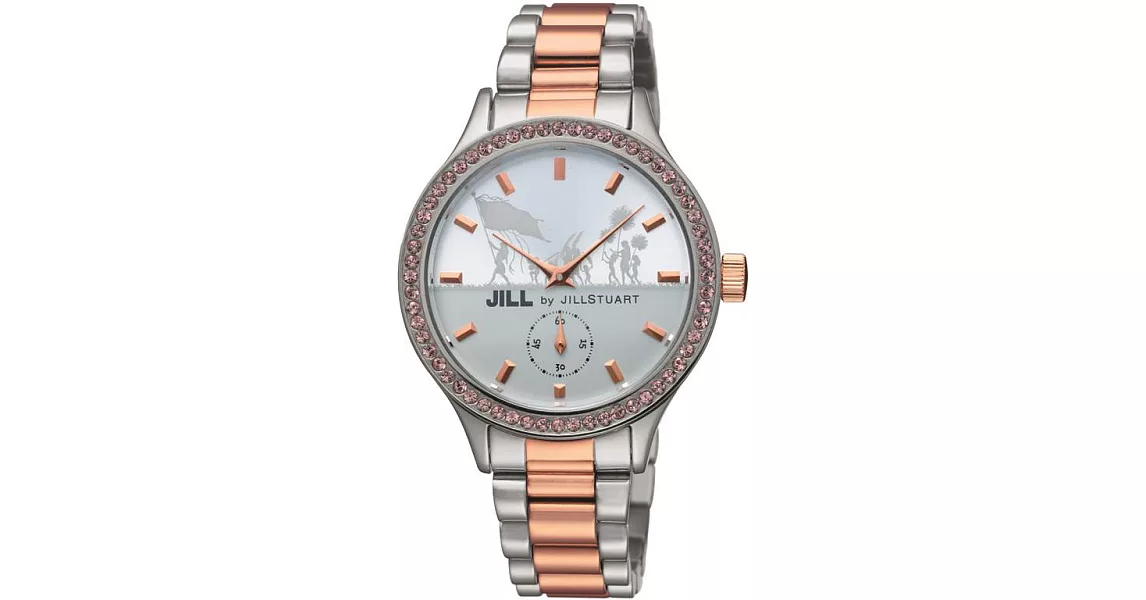 【JILL STUART】Jill by Big Leather系列晶鑽簡約時尚錶款 (玫瑰金銀/粉鑽 JISILDT004)