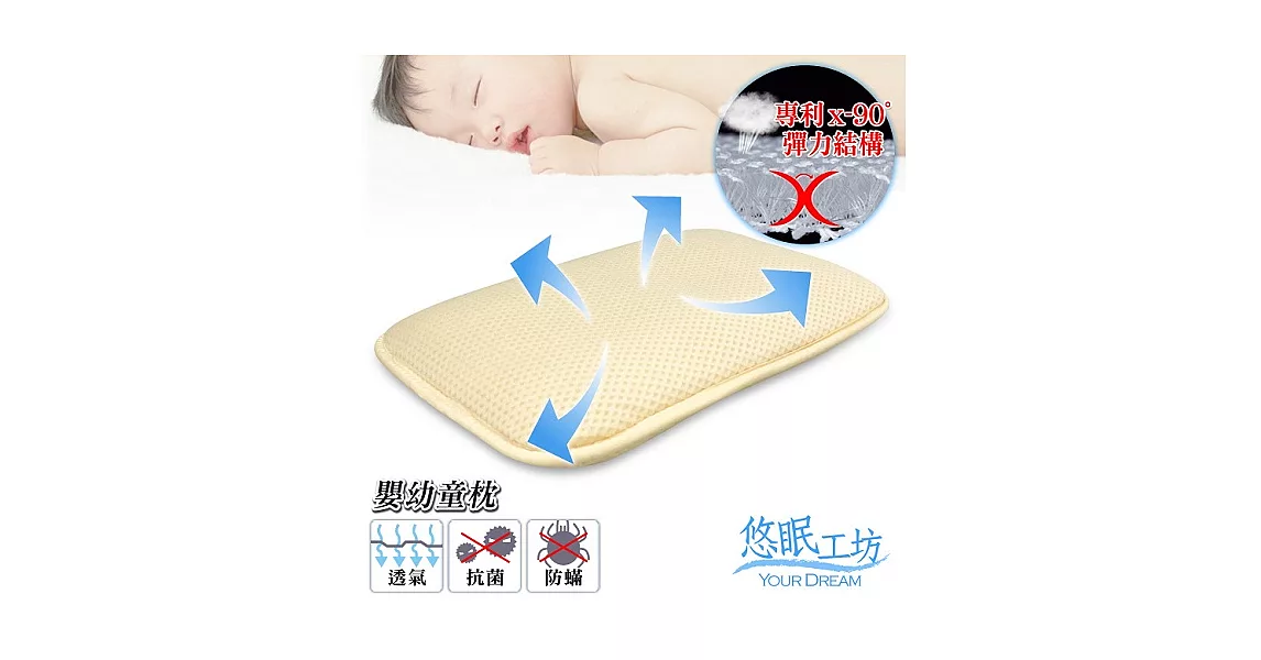 【悠眠工坊】3D蜂巢立體透氣嬰幼童枕(40X25厚6CM)