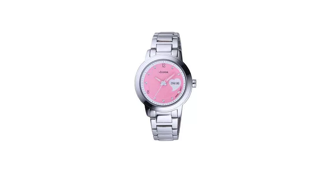 LICORNE 甜蜜蔓延日期顯示腕錶-銀X粉紅