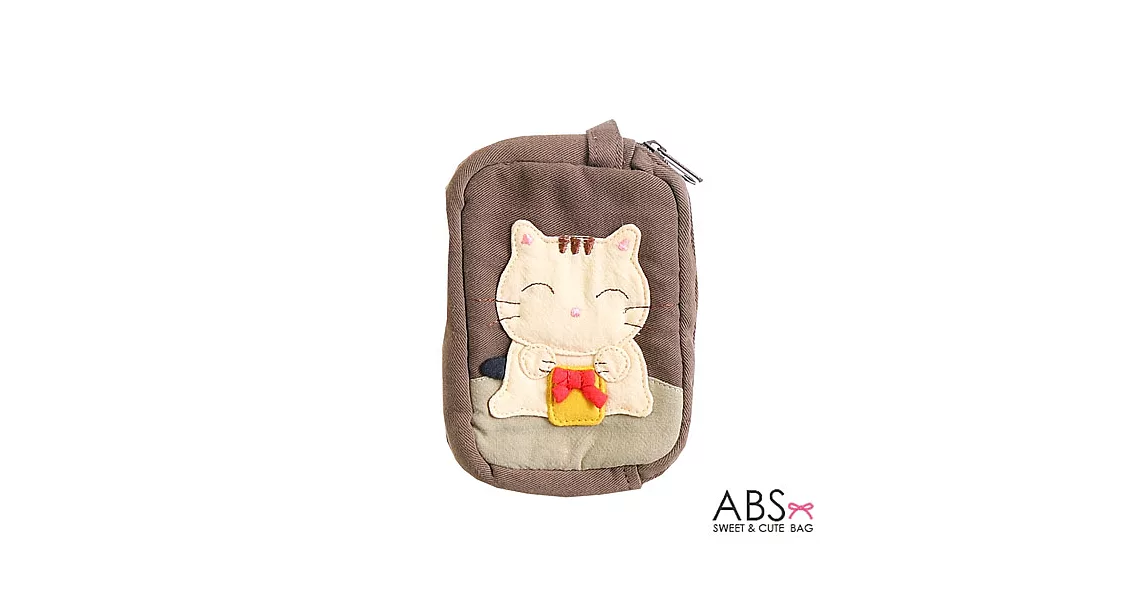ABS貝斯貓 蝴蝶結貓咪 雙層零錢包 證件包 (咖啡) 88-111