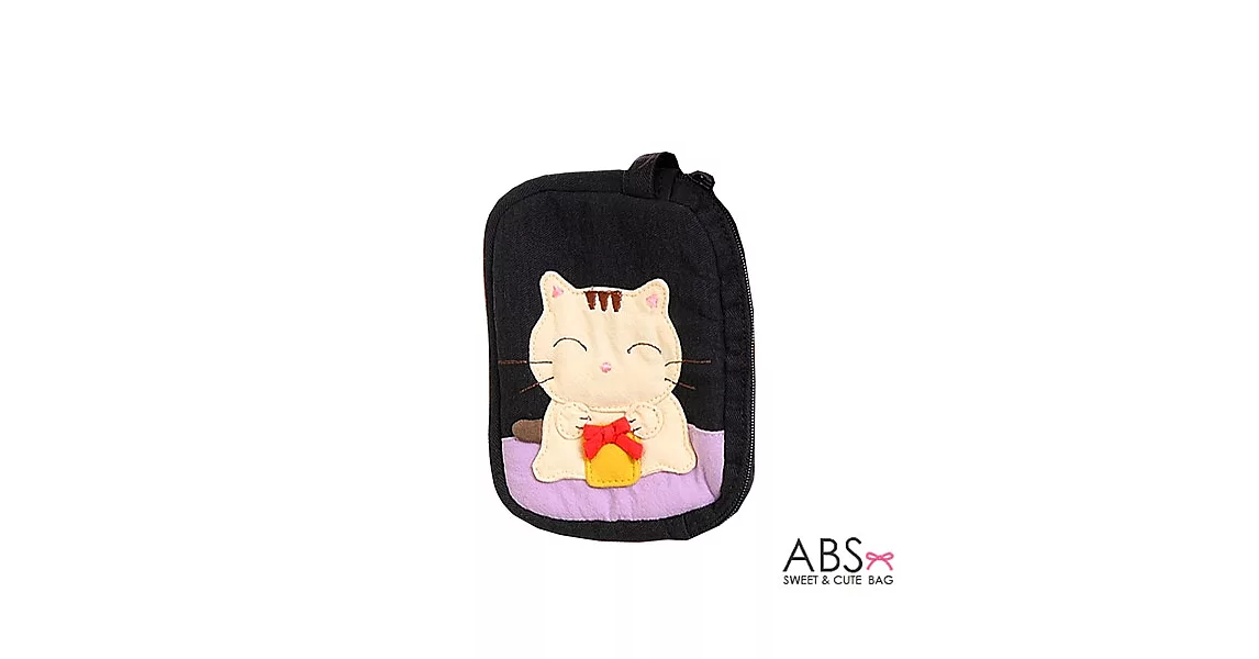 ABS貝斯貓 蝴蝶結貓咪 雙層零錢包 證件包 (百搭黑) 88-111