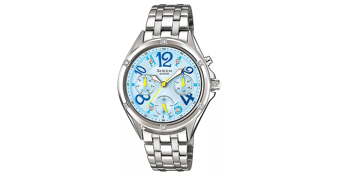 CASIO SHEEN 閃耀霓虹數字晶鑽時尚腕錶-藍