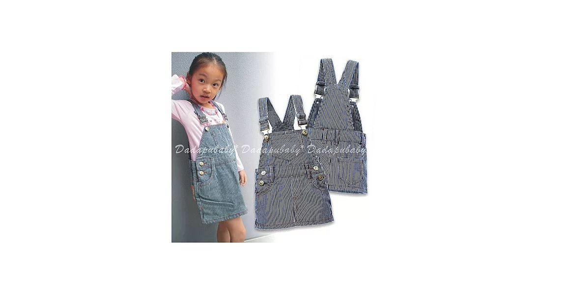 中小童條紋帶牛仔裙 弔帶裙 背帶裙 百搭 實穿85藍色條紋