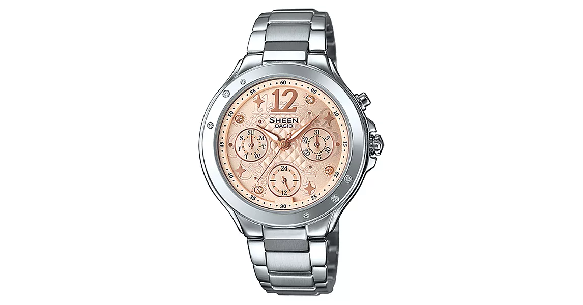 CASIO SHEEN 星空花園霓虹晶鑽腕錶-粉橘