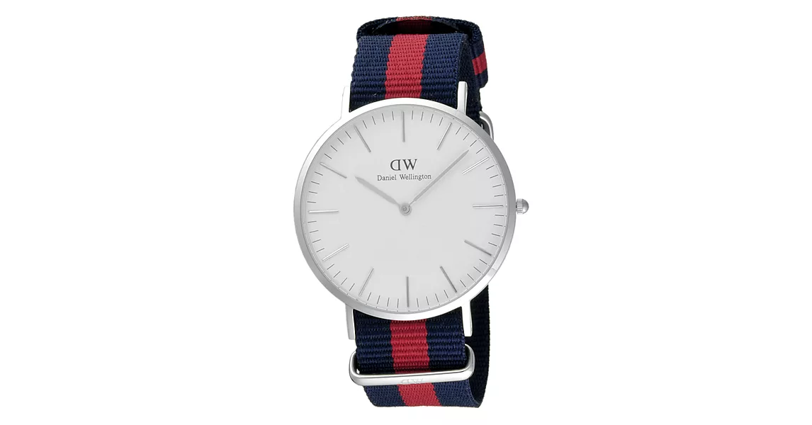 Daniel Wellington Oxford 時尚男錶-/銀框/藍紅寬帶0201DW