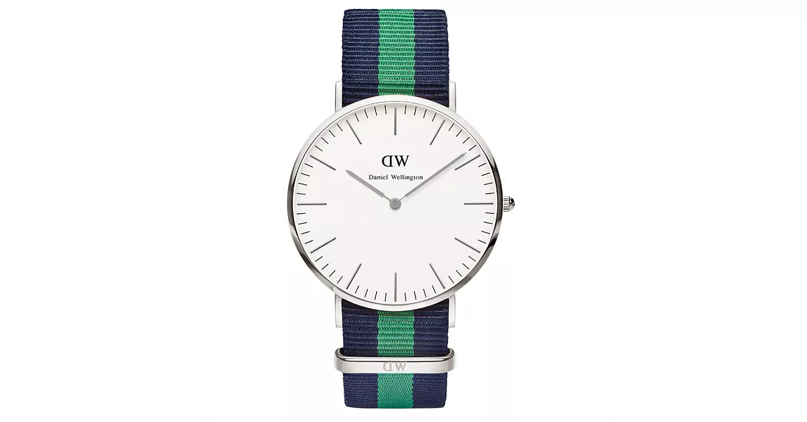 Daniel Wellington Warwick時尚男錶-/銀框/藍綠寬帶0205DW