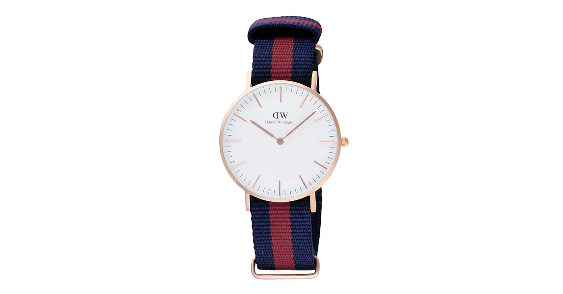 Daniel Wellington Oxford 時尚女錶-玫瑰金框白x藍紅帶