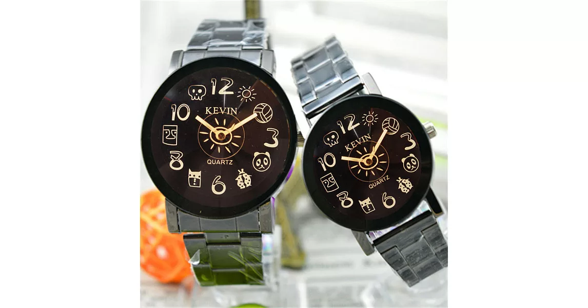 KEVIN K-2068英倫風情 立體秒盤黑面塗鴉指標 藝術個性造型腕錶(小型)
