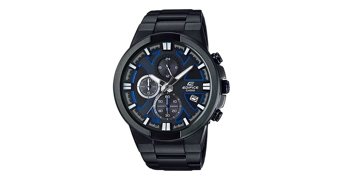 CASIO EDIFICE 勇闖暴風三眼計時賽車腕錶-藍x黑