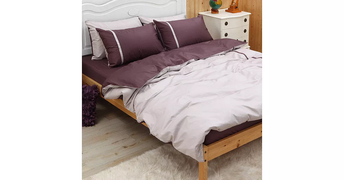 LITA麗塔【舒活系列-米紫】雙人加大四件式純棉薄床包枕套組
