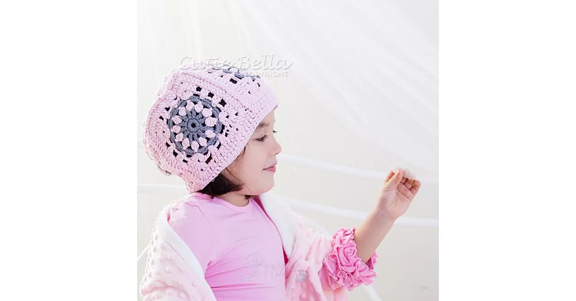 Cutie Bella手工編織帽Beret-Pink/Grey