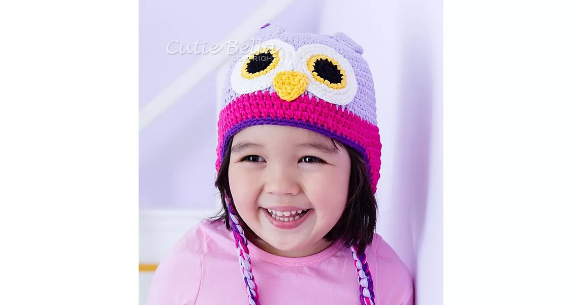 Cutie Bella手工編織帽Owl-Lavender/Fuchsia