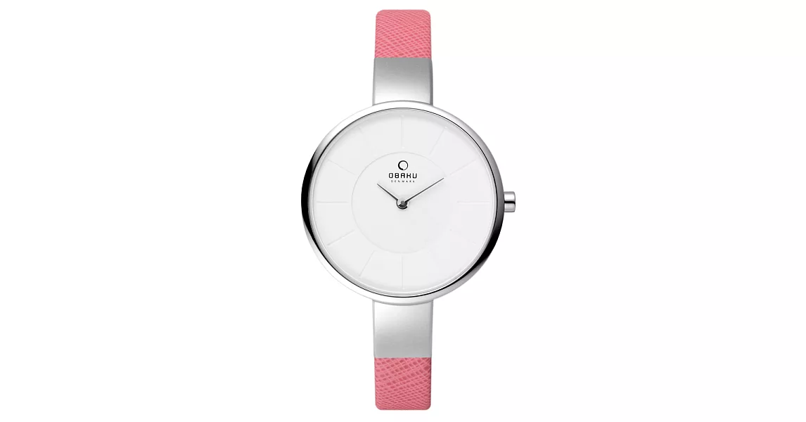 OBAKU 采麗時刻時尚腕錶-銀框x粉紅皮帶