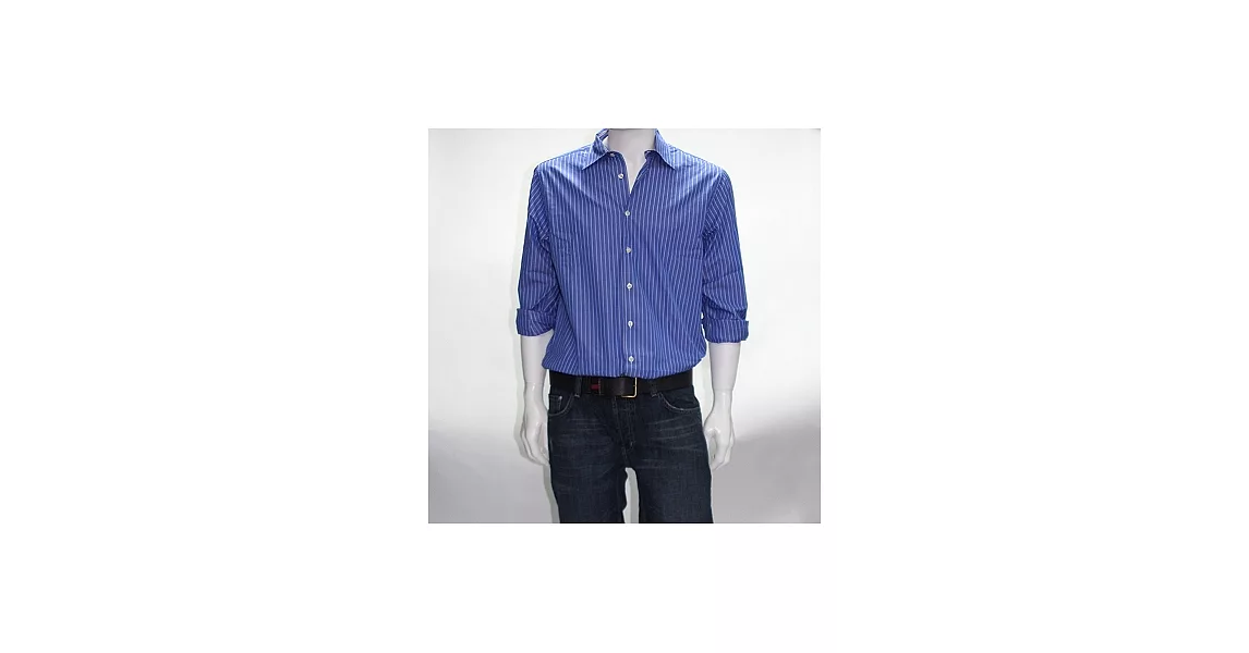 『摩達客』英國進口【Charles Tyrwhitt】高級藍底白直紋長袖襯衫A-M
