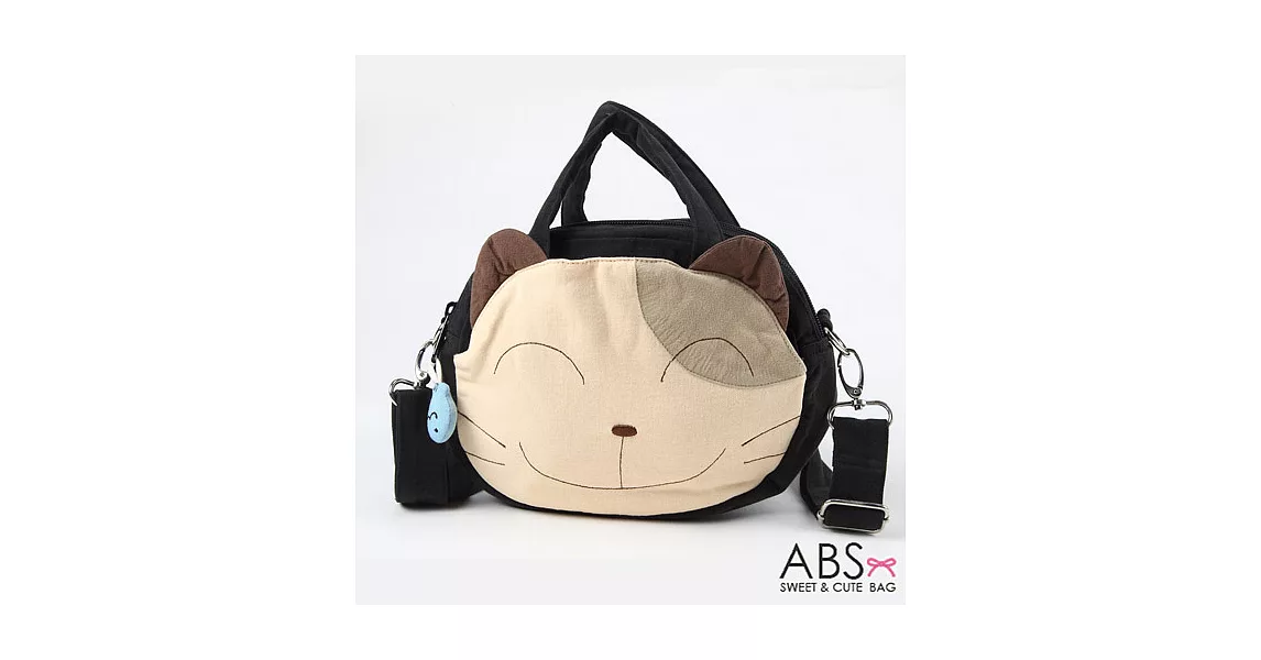 ABS貝斯貓 笑臉貓 拼布小型休閒包 斜肩包 (個性黑) 88-075