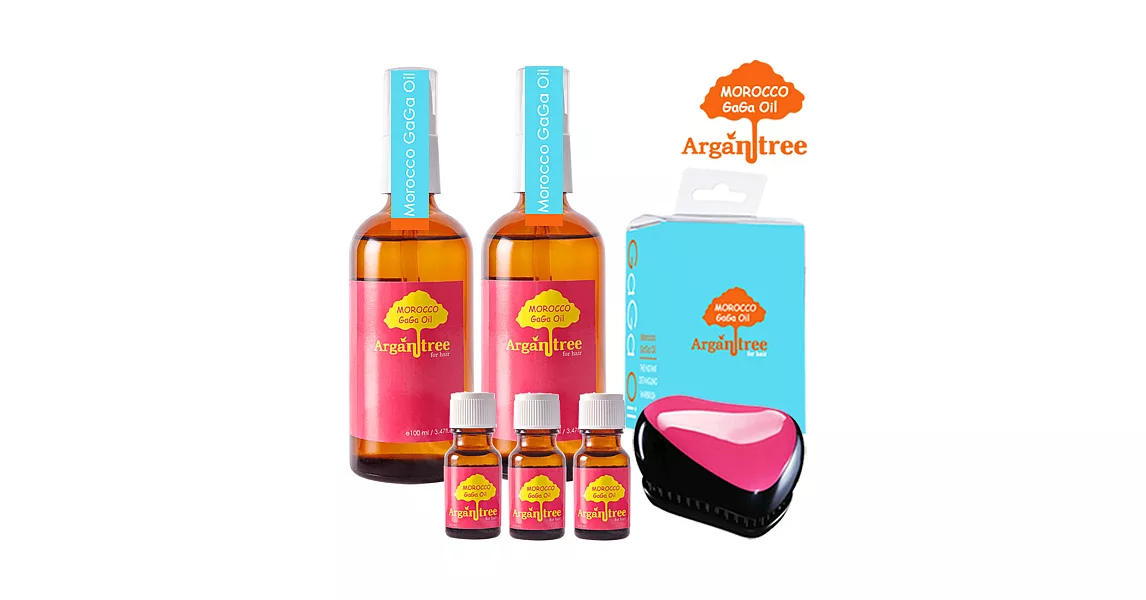 Morocco GaGa oil摩洛哥長效護色髮油100mlX2+護色香水髮油10mlX3+魔髮梳