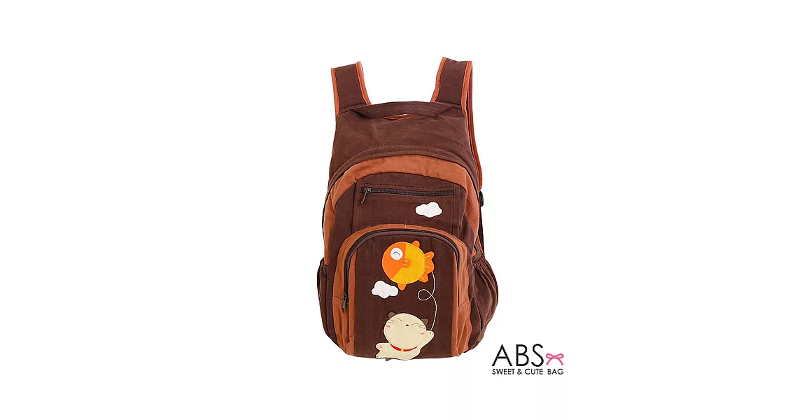ABS貝斯貓 Fish＆Cat  拼布雙肩後背包 (咖啡) 88-168