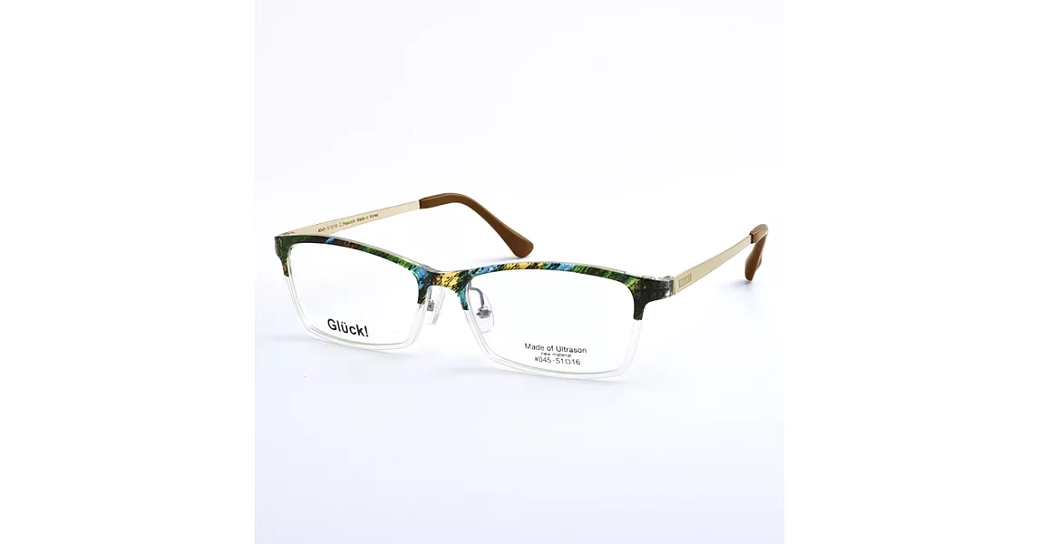 【大學眼鏡】Gluck!繽紛耀眼 方框平光眼鏡 45-Peacock藍綠黃透明