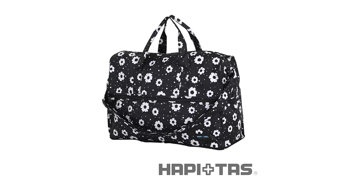 HAPI+TAS 摩登花朵摺疊旅行袋(小)-黑