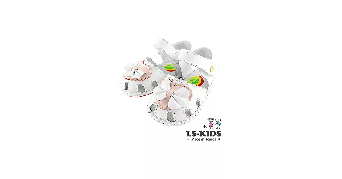 【LS-KIDS】手工精緻學步鞋-蕾絲抓皺蝴蝶結系列-優雅白15號