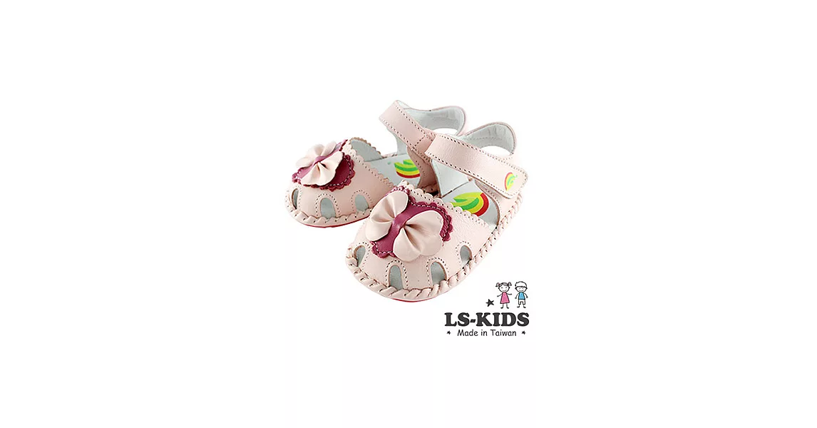 【LS-KIDS】手工精緻學步鞋-蕾絲抓皺蝴蝶結系列-可愛粉13號